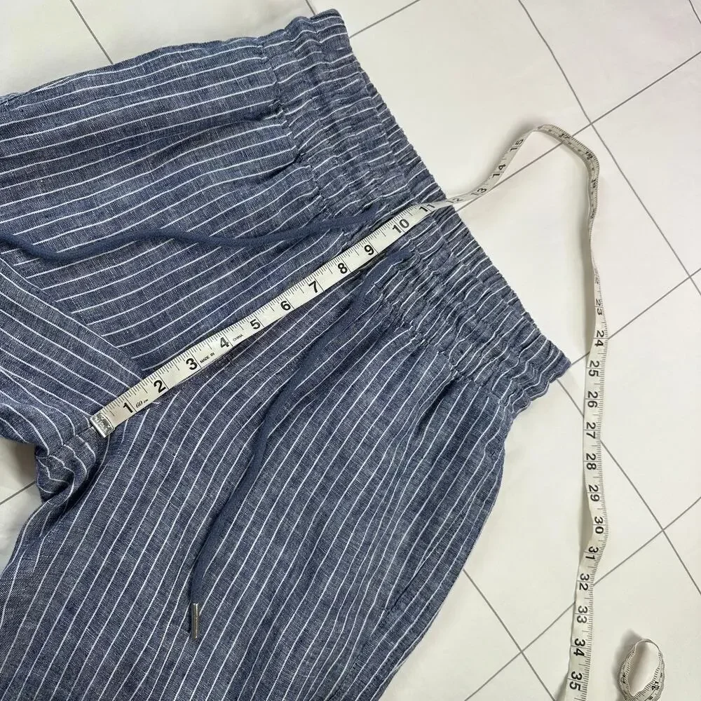 Quince Pants Womens Small Blue Chambray Stripe Wide Leg Linen Relaxed Travel